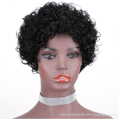 Short bob afro curly wholesale inch pixie cut wave black cheap glueless brazilian real human hair wigs black women